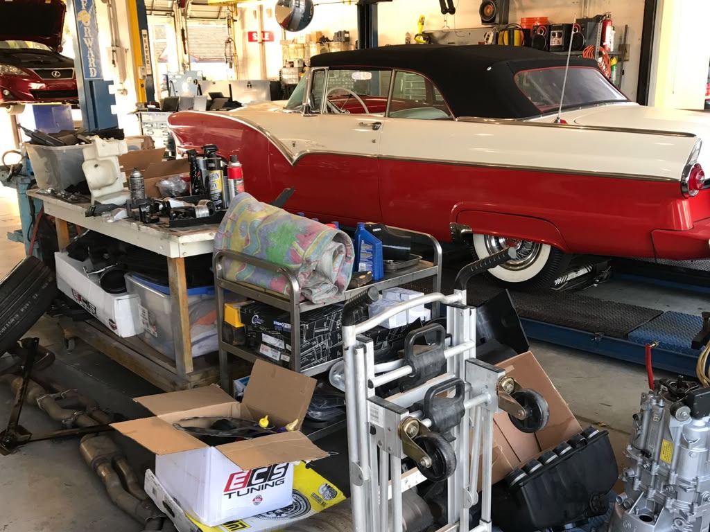 Classic Ford Fairlane in a service bay at Auto Star Co. in Hallandale Beach